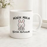 HiperAD Reklam Minik Mola Büyük Mutluluk Yazılı Tavşan Desenli Porselen Kupa Bardak 300 ml Süblimasyon Baskılı Sevimli Hediyelik Kupa - Renkli
