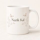HiperAD Reklam Nazik Kal Yazılı Kelebek ve Çiçek Desenli Porselen Kupa Bardak 300 ml Süblimasyon Baskılı Minimal Hediyelik Kupa - Renkli