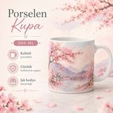 HiperAD Reklam Sakura Çiçeği Desenli Porselen Kupa 300 ml Zarif Manzara Tasarımlı Hediyelik Kahve Çay Bardağı - Renkli