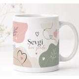 HiperAD Reklam Sevgi Her Yerde Yazılı Desenli Porselen Kupa 300 ml Süblimasyon Baskılı Kahve Bardağı Porselen Bardak - Renkli