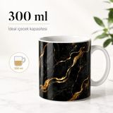 HiperAD Reklam Siyah Gold Mermer Desenli Porselen Kupa 300 ml Süblimasyon Baskılı Kahve ve Çay Bardağı - Renkli