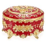 Hipiwe Vintage Metal Mücevher Kutusu - Gül Desenli Küçük Biblo Düzenleyici Yüzük Kutusu Kılıfı Oval Takı Saklama Kutusu Yüzük Küpe Kolye için, Kadınlar Kızlar için Hatıra Kutusu, Kırmızı