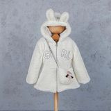 Hippil Baby 9011HP Kız Çocuk Sevimli Tavşancık Kapüşonlu Şeker Çantalı Lüxs Polar Mont - Beyaz - 4 Yaş