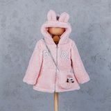 Hippil Baby 9011HP Kız Çocuk Sevimli Tavşancık Kapüşonlu Şeker Çantalı Lüxs Polar Mont - Pembe - 3 Yaş