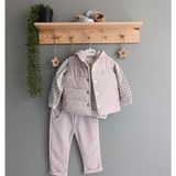 Hippıl Baby Düz Renk Süet Yelek Pantolon Çizgili Kapüşonlu Sweatshirt 3 Lü Erkek Çocuk Takım - 3 Yaş - Bej