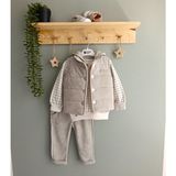 Hippıl Baby Düz Renk Süet Yelek Pantolon Çizgili Kapüşonlu Sweatshirt 3 Lü Erkek Çocuk Takım - 3 Yaş - Çağla Yeşili