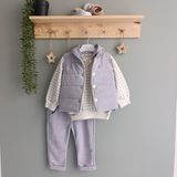 Hippıl Baby Düz Renk Süet Yelek Pantolon Çizgili Kapüşonlu Sweatshirt 3 Lü Erkek Çocuk Takım - 3 Yaş - Gri