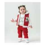 Hippıl Baby Minivo Kids Yılbaşı Temalı Erkek Bebek Takım -Kapüşonlu Yelekli Alt Üst– Kışlık Eşofman Seti %100 Pamuk - Kırmızı - 12 - 18 Ay