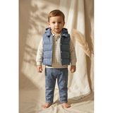 Hippıl Erkek Bebek Dusty Blue Fitilli Kapüşonlu Yelek, Ekose Sweatshirt Ve Pantolon 3'Lü Kombin Takım