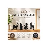 HippoDeco Dekoratif 4'lü Kedi Duvar Süsü Duvar Dekorasyon Şirin Dekoratif Ürünler - Siyah Ahşap MDF