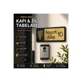 HippoDeco Kişiye Özel Siyah Ahşap Gold Pleksi Çiçek Motifli Kapı Numarası ve İsimlik Tabela