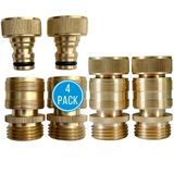 Hippohose Quick Connector Bahçe Hortum Bağlantı Elemanları (4'lü Paket) - Sızdırmaz - 3/4 inç Hızlı Çıkarma için Geçmeli Su Hortumu Adaptörü - Prinç - Hızlı Bağlantı Bahçe Hortum Konnektörleri