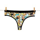 hippopants MicroModal Tanga Catflation, Renkli Kedi Desenli Kadın İç Çamaşırı