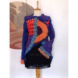 Hippy Butik Hippybutik El Örgüsü Çok Renkli Mor Geometrik Özel Tasarım El Örgüsü Angora Hırka Ceket - Standart - Mor - Turuncu