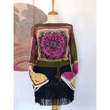 Hippy Butik Mandala Desenli El Örgüsü Lila Sarı Yeşil Çok Renkli Otantik Mevsimlik Kazak - Standart - Haki - Yeşil - Mor