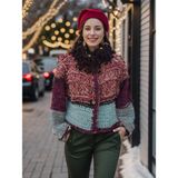 Hippybutik Bordo Nil Yeşili Kırçıllı Kalın Ip Tığ Dokuma Tasarım Elişi Kışlık Astarsız Ceket Hırka - Standart - Bordo - Yeşil - Mavi