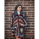 Hippybutik Çok Renkli Mandala Motifli Tığ Dokuma Özel Tasarım El Işi Yün Hırka - Standart - Bordo