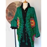 Hippybutik Kadın Yeşil Mandala Desenli El Örgüsü Otantik Tesettür Giyime Uygun Hırka/astarsız Ceket - Standart - Orman Yeşili