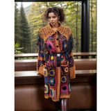 Hippybutik Kahverengi/çok Renkli Motif El Örgüsüpüskül Detaylı Tasarım Uzun Hırka - Standart - Camel