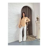 Hira Clothing Kadın Soft Satin Dokulu Gold Varak Düğme Detaylı Şık Gömlek
