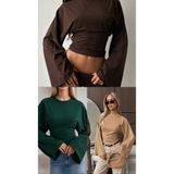 Hira Clothing Kadın Yarasa Kollu Tesettüre Uygun Bel Oturtmalı Yazlık Basic Likralı Viskon 3 Lü (Kahverengi,Vizon,Kolaj Yeşili) Bluz