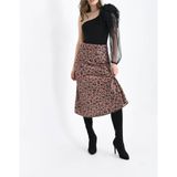 Hira Fashion Kadın Leopar Desenli Saten Etek - Kahve