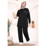 HİRA LİFE FASHİON Kadın Omzu Taşlı Ve Manşet Kol Tunik-Pantolon İkili Takım