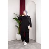 HİRA LİFE FASHİON Moda Efsa Kadın Siyah Tesettür Giyim Zarif Taş Detaylı Tunik & Pantolon İkili Takım
