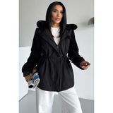 Hiramir Bondit Kolu Peluş Kapüşonlu Mont Siyah KS2507 - XL