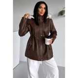 Hiramir Deri Içi Kürklü Kapüşonlu Mont KS2508 - Kahve - 2XL