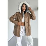 Hiramir Deri Içi Kürklü Kapüşonlu Mont KS2508 - Vizon - 2XL
