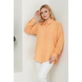 Hiramir Kadın Oversize Yeni Sezon Pera Keten Gömlek - 42 - Açık Turuncu