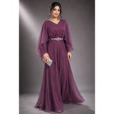 HİRAMİR Kadın Taş Tokalı Pelerin Kollu Maxi Abiye Elbise YZ2758