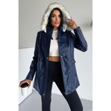Hiramir Kapüşonlu Deri Içi Kürklü Cep Üstü Detaylı Mont Bej KS2509 - 3XL - Lacivert
