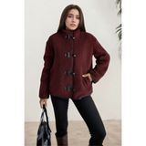 Hiramir Peluş Deri Biyeli Çoban Düğmeli Mont KS2504 - XL - Bordo