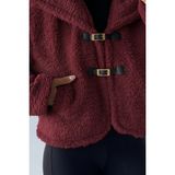Hiramir Peluş Deri Tokalı Geniş Yakalı Mont Bej KS2502 - XL - Bordo