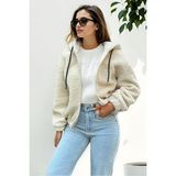 Hiramir Peluş Kapüşonlu Kadın Bomber Mont Taş KS2503 - XL - Beyaz
