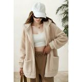 Hiramir Peluş Kuzu Kıvırcık Torba Cepli Kolej Mont Siyah KS2526 - 2XL - Taş