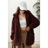 Hiramir Peluş Kuzu Kıvırcık Torba Cepli Kolej Mont Siyah KS2526 - 3XL - Bordo