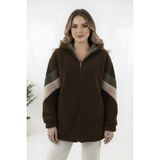 Hiramir Peluş Yeni Sezon Kadın Kolları Şeritli Kolej Mont KS2577 - Kahverengi