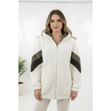 Hiramir Peluş Yeni Sezon Kadın Kolları Şeritli Kolej Mont KS2577 - XL - Beyaz