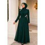 HİRAMİR Tesettür Giyim Felin Şifon Kumaş Dijital Bsn Taş Baskıları Elbise Tesettür Abiye YZ2744