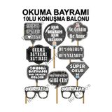 Hiras Dizayn 10lu Okuma Bayramı Konuşma Balonu KaraTahta Fotograf Çekimi İçin Konuşma Balonu Selfie Çubukları