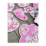 Hiras Dizayn 10'lu Pembe Kız Bebek Cinsiyet Baby Shower Konuşma Balonu Cupcake Pasta Kürdanı Seti Cinsiyet Partisi Temalı Konuşma Balonu 10 lu Paket - Dekoratif Parti Süsü