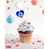 Hiras Dizayn 20 Adet Kalpli Nazar Boncuklu Pasta Kürdanı Cupcake Pasta Süsü Kurabiye Nişan Söz Kokteyl Bride Tobe