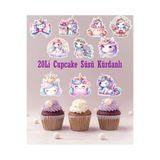 Hiras Dizayn 20 Adet Sevimli Unicorn Cupcake Kürdanı - Pasta - Kurabiye Süsleri 20 Adet Kürdanlı