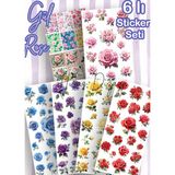 Hiras Dizayn 6lı Renkli Güller Kırmızı Sarı Pembe Mavi Mor Güller Romantik Sticker Set Dekoratif Etiketler Ajanda Bullet Journal Scrabook