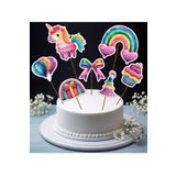 Hiras Dizayn Renkli Unicorn ve Gökkuşağı Büyük Pasta Kürdanı Pasta Süsü Cupcake Pasta Doğum Günü Süsleri 7 parça