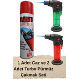 HIRDAWHAT 2’li Turbo Pürmüz Çakmak Seti + 1 Adet Yedek Doldurma Gazı - Kırmızı - Yeşil