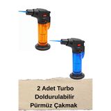 HIRDAWHAT 2’li Turbo Pürmüz Çakmak Seti + 1 Adet Yedek Doldurma Gazı